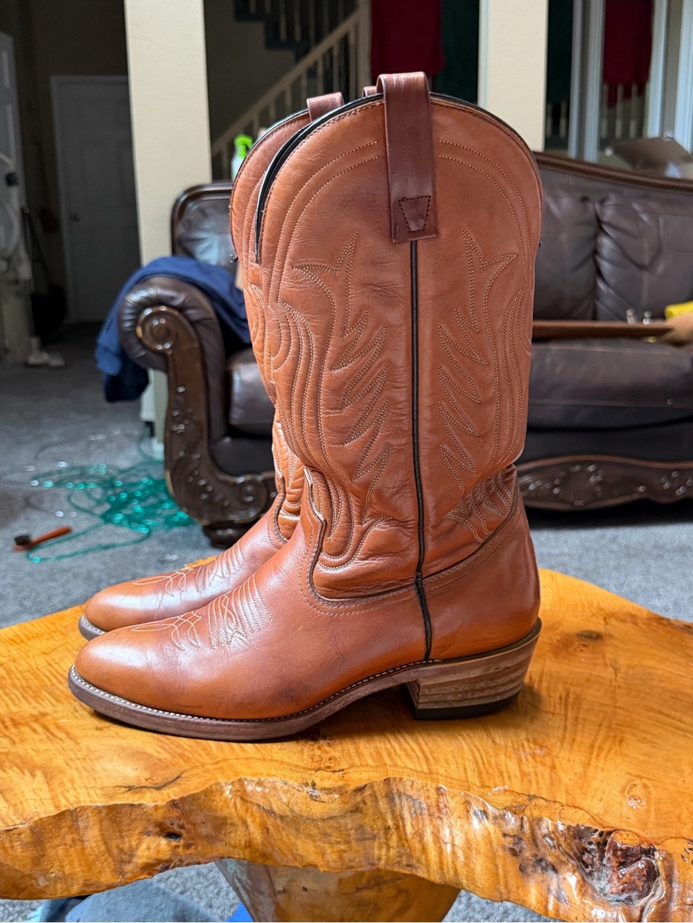 Vintage Mason USA Brown Calfskin Leather Western Cowboy Boots Men's Size 9D
